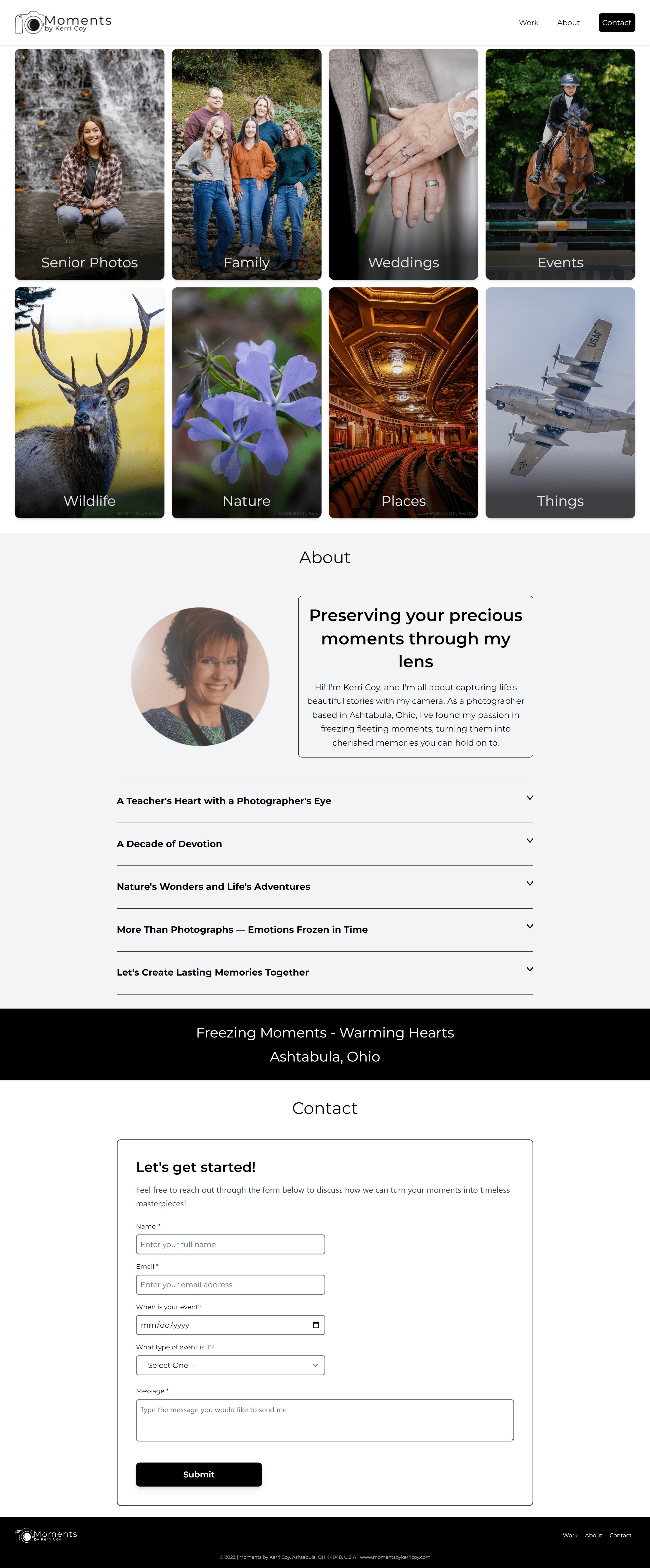 screenshot of website